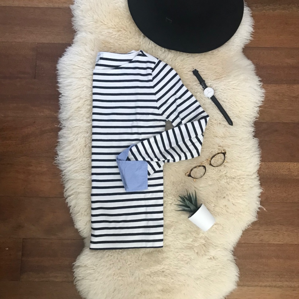 J. Crew cuffed black and white boatneck shirt